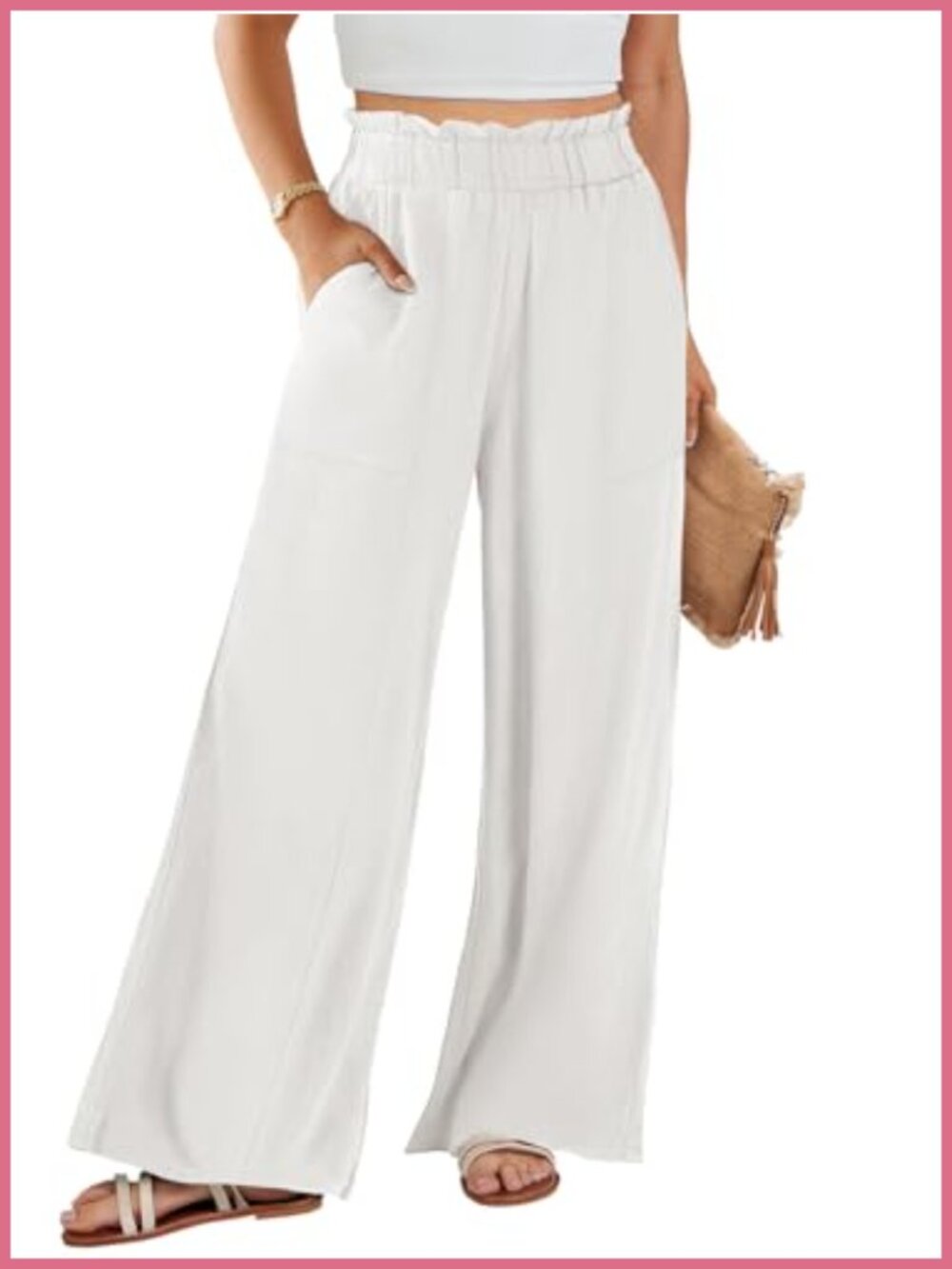 ANRABESS Linen Palazzo Pants High Waist Wide Leg Flowy Beach Trousers